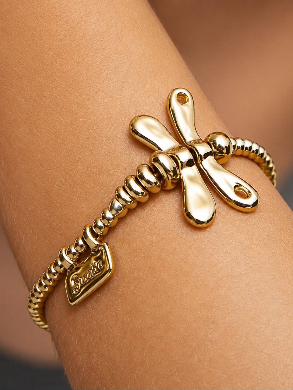 Gold Dragonfly Bead Stretch Bracelet by Uno De 50 - Women Jewelry